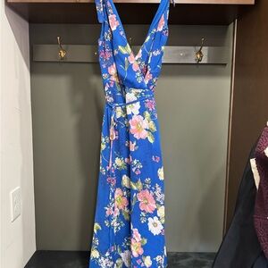 Lulu's Vibrant Blue Floral Wrap Dress